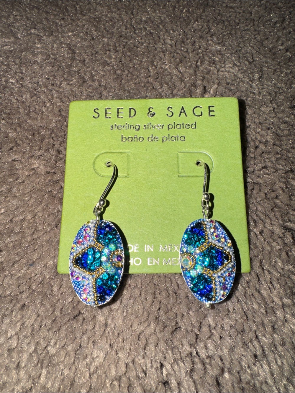 Seed & Sage Colorful Floral Beaded Sterling Silver Plated Dangle Earrings Mexico